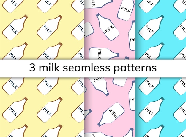 Milk seamless pattern Set of three seamless backgrounds for children