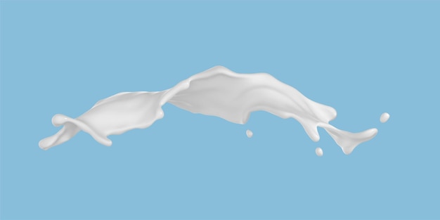 Milk splash isolated on blue background Natural dairy product yogurt or cream splash with flying drops Realistic Vector illustration