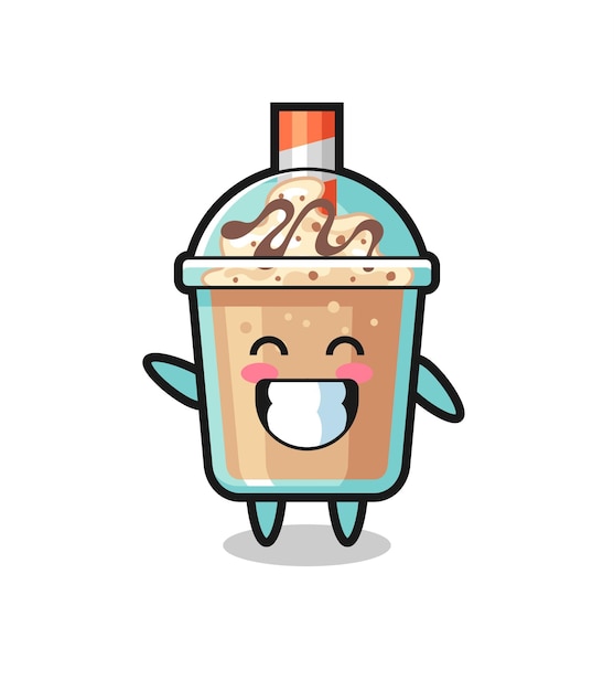 Milkshake cartoon character doing wave hand gesture , cute style design for t shirt, sticker, logo element