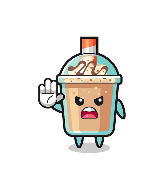 Milkshake character doing stop gesture