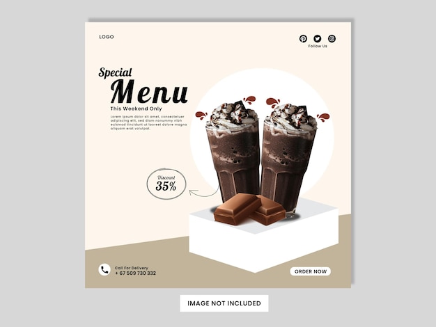 Milkshake chocolate ice social media post template design Premium Vector