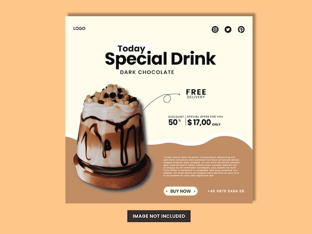 Milkshake chocolate ice social media post template design Premium Vector