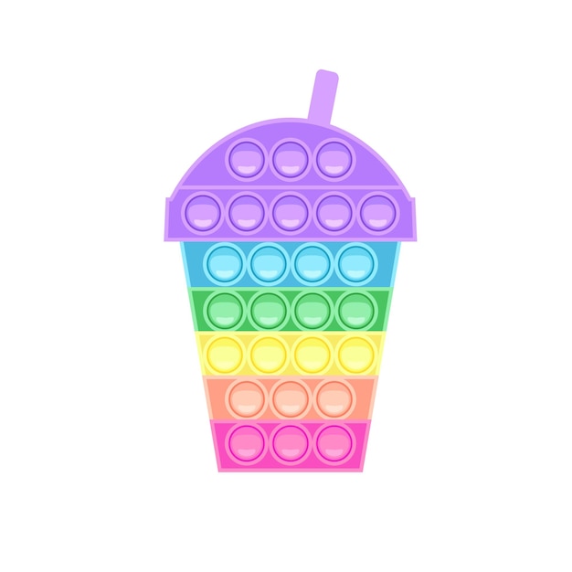 Milkshake shape pop it Trendy antistress game Hand toy with push bubbles in rainbow colors