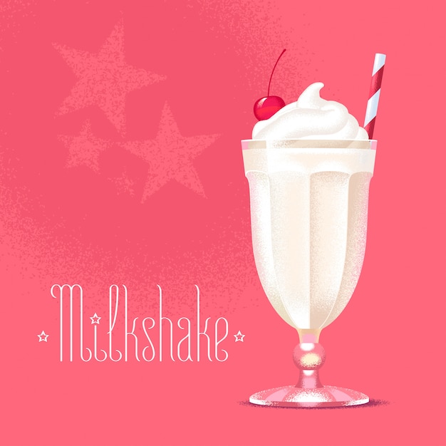 Milkshake with straw and cherry