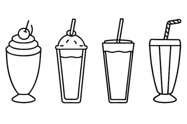 Milkshakes delicate line art vintage beverage illustration style