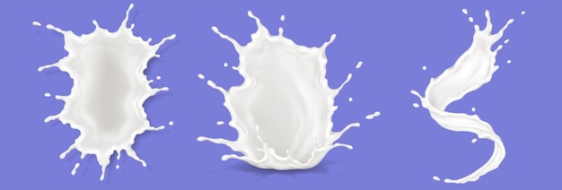 Milky cream products splashes realistic illustration set