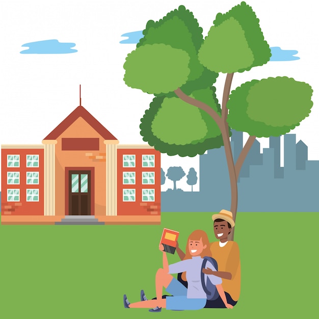 Millennial student couple on campus illustration