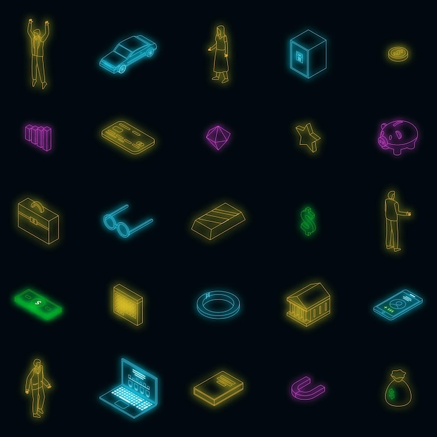 Millionaire icons set vector neon