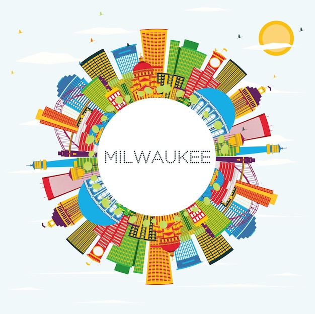 Milwaukee Skyline with Color Buildings, Blue Sky and Copy Space. Vector Illustration. Business Travel and Tourism Concept with Modern Buildings. Milwaukee USA Cityscape with Landmarks.