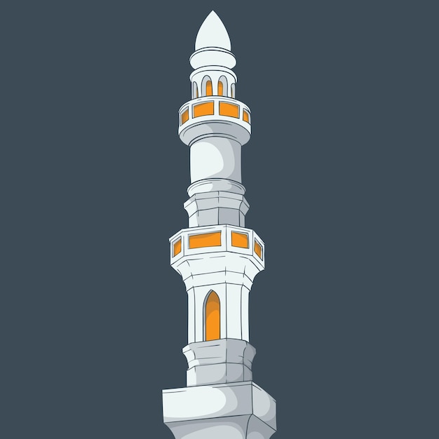 Minaret of the mosque with a dark background in hand drawn design for ramadan or eid template