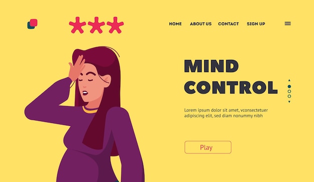 Mind Control Landing Page Template Puzzled Female Character Forgot Password or Important Information