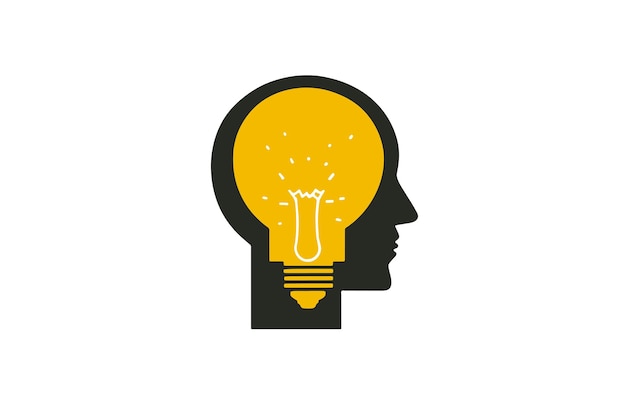 Mind creativity concept. Vector man head with light bulb inside