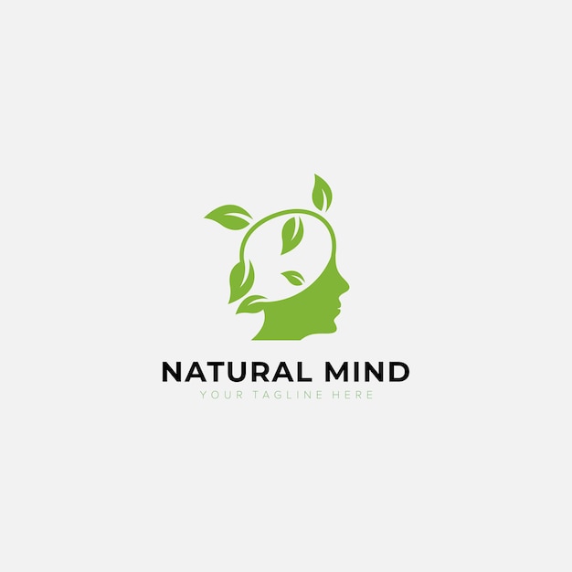 Mind natural logo with head person and leaf