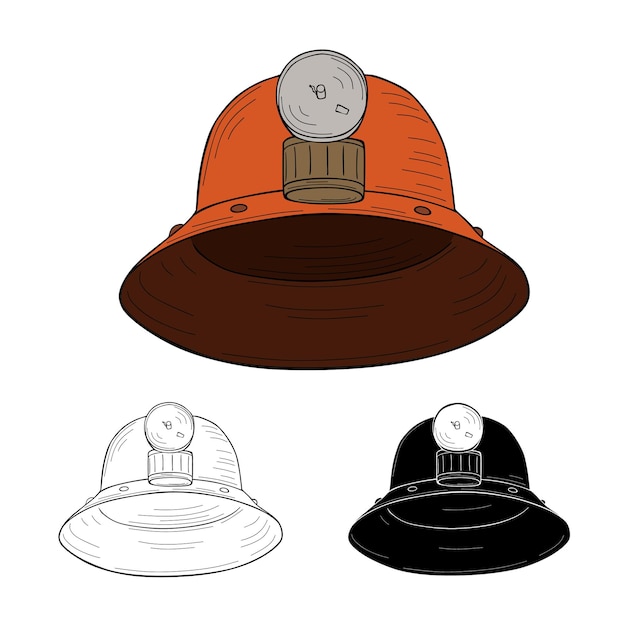 Miner helmet with flashlight retro style on white background