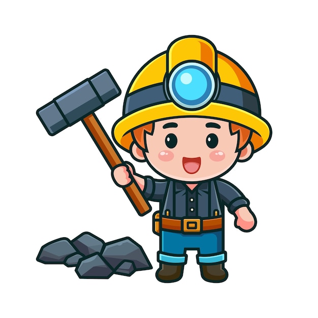 miner mascot vector holding hammer