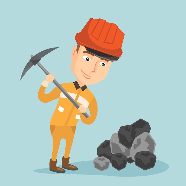 Miner working with pickaxe vector illustration.