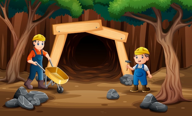 Vector the miners working in front of the coal mine