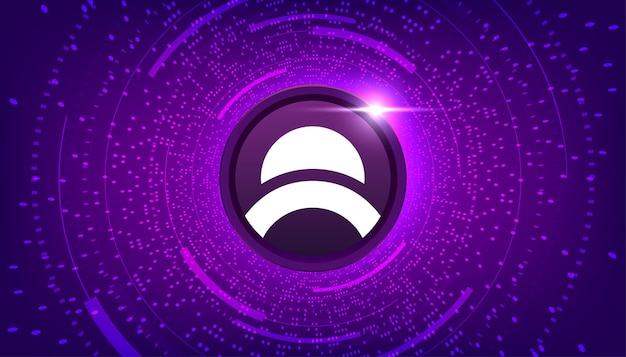 Mines of Dalarnia DAR coin crypto currency themed banner DAR icon on modern purple color background