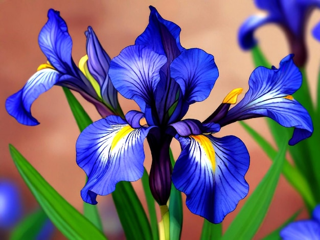 Vector mini blue iris flower macro