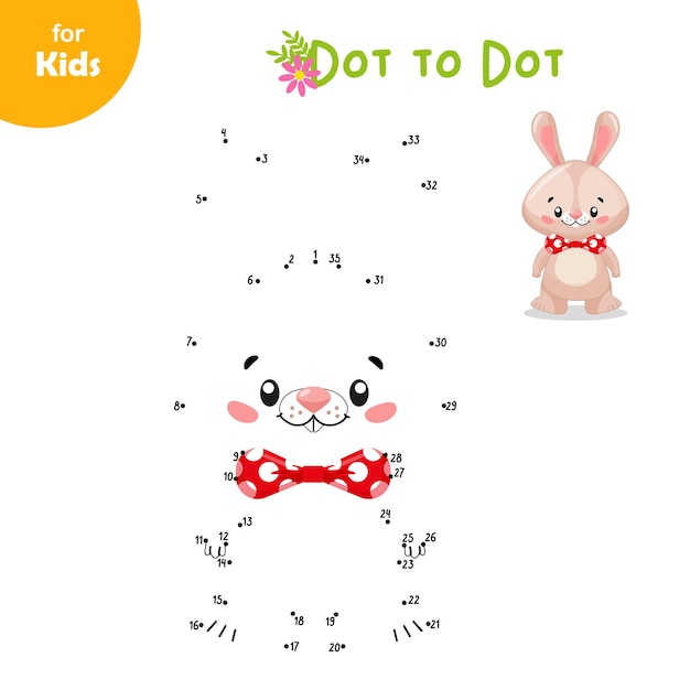 Mini game for children Cute rabbit with a tie dot to dot Activity book