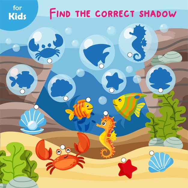 Mini game for children find the right shade for the sea animal learning fun