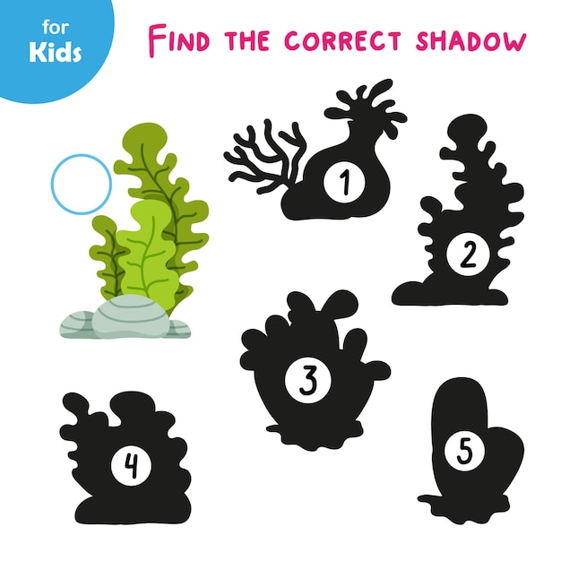 Mini game for children find shade for the seaweed fun learning