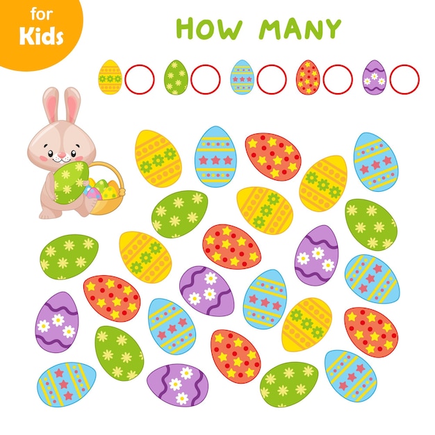 Mini game for children Help the rabbit find and count the same eggs Easter