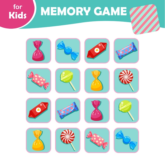 Mini games for kids Memory game for children various sweets lollipops