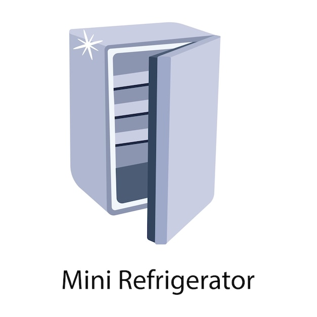 A mini refrigerator is labeled with the word mini fridge on it.