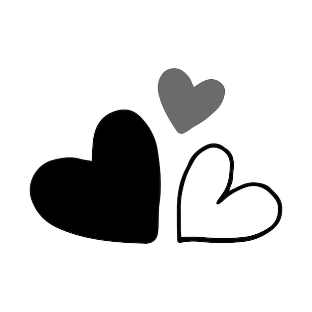 Mini set of simple hearts for decor and design Vector illustration in doodle style