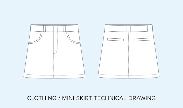 Mini Skirt with Pockets Technical Drawing Apparel Blueprint for Fashion Designers