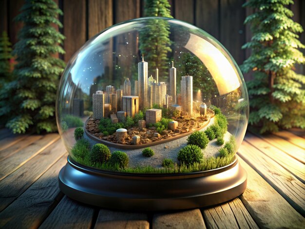 Vector miniature city in a snow globe