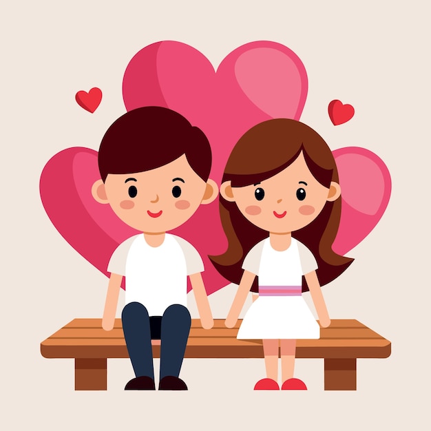 Miniature people sweet couple with red and pink heart shapes on wooden table using as Valentines or