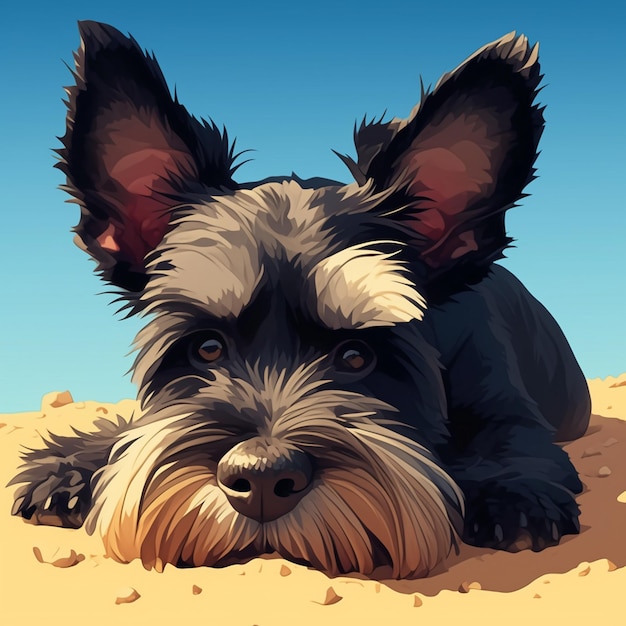 Miniature Schnauzer Digging in the Sand