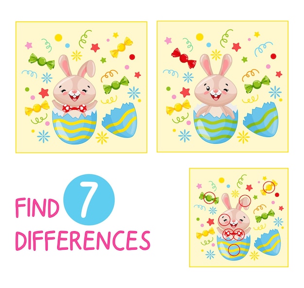 Minigame for children on the theme of Easter Find 7 differences in the picture