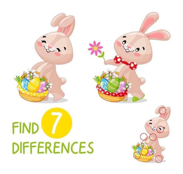 Minigame for children on the theme of Easter Find 7 differences in the picture