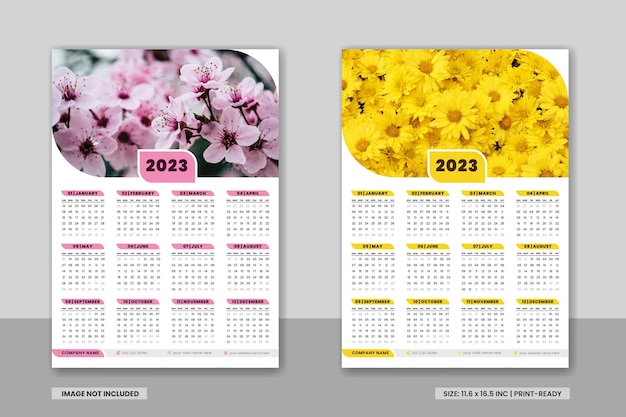 Minimal 2023 wall calendar template design and Colorful wall calendar or desk calendar design