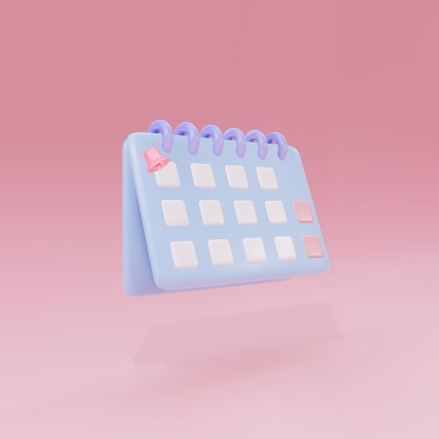 Vector minimal 3d calendar icon on pink background with reminder push notification icon