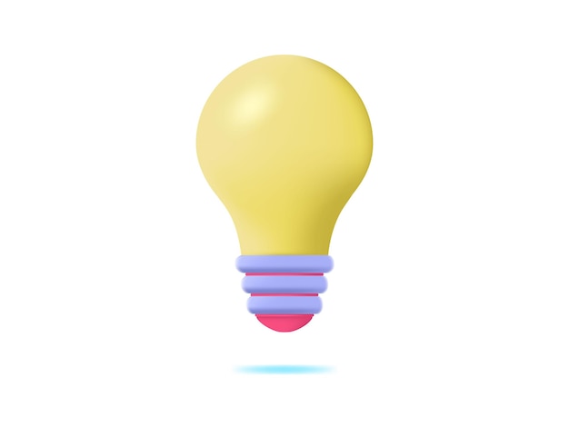 Minimal 3d cartoon style yellow light bulb icon Idea solution business strategy concept