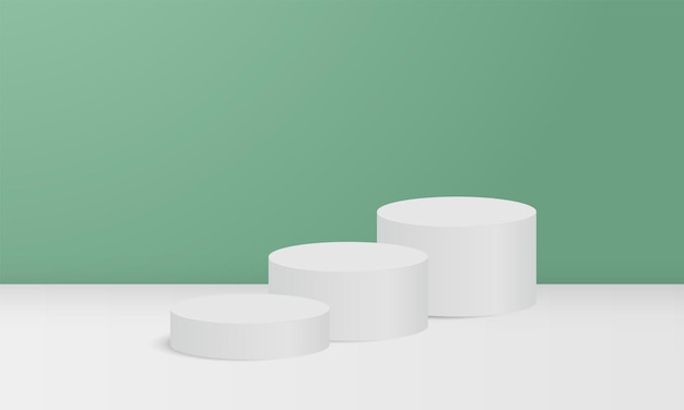 Minimal 3d display product minimal scene with geometric podium platform collection Modern white circle pedestal podium with empty room and green background Stand to show cosmetic products