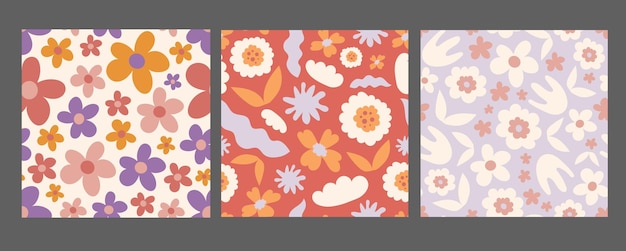 Minimal abstract floral seamless patterns set