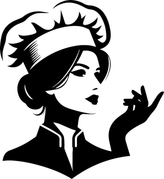 minimal beautiful female chef face vector silhouette silhouette black color white background 2