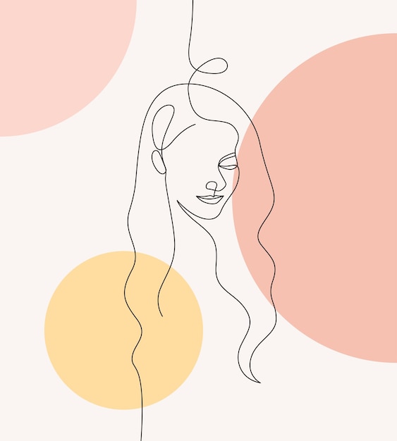 Vector minimal beautiful woman and leaf design in elegant line art style