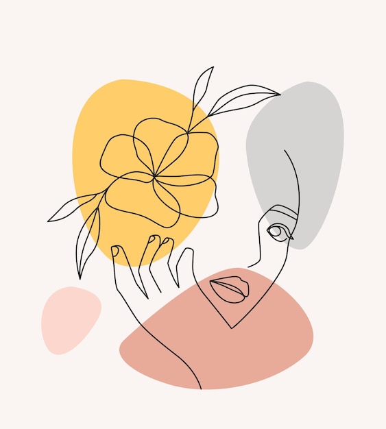 Minimal beautiful woman and leaf design in elegant line art style