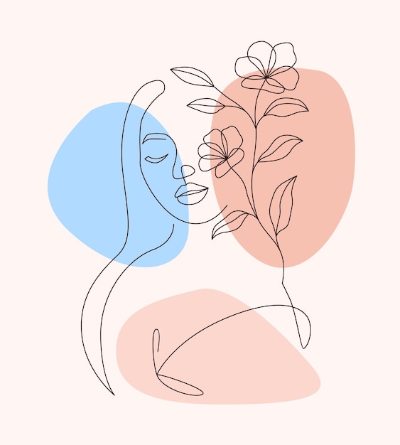 Minimal beautiful woman and leaf design in elegant line art style