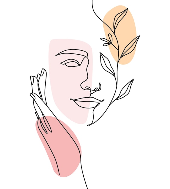 Minimal beautiful woman and leaf design in elegant line art style a