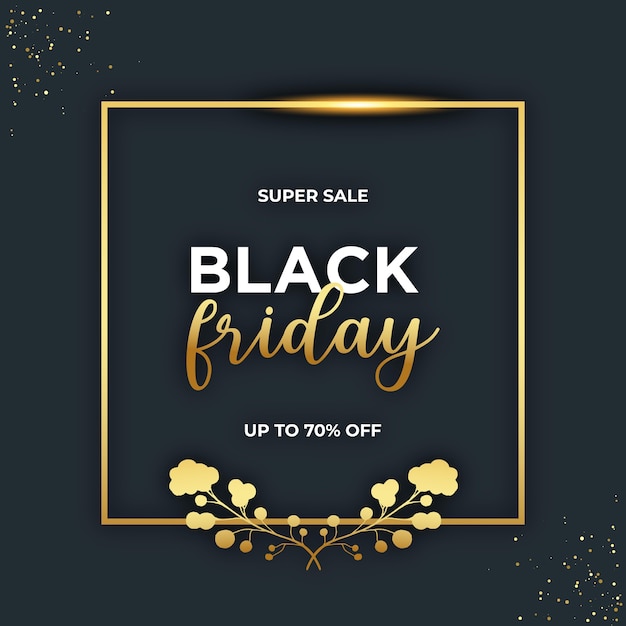 Minimal Black Friday gold banner with lights and branches