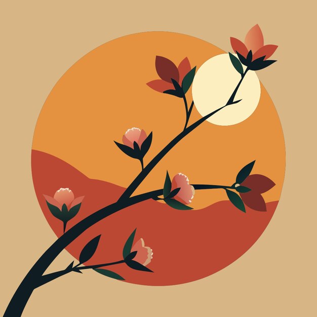 Vector minimal blooming floral branch silhouette vector illustration vector illustration flat 2