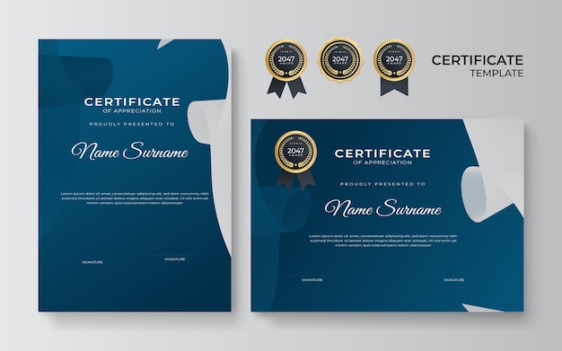 Minimal blue geometric certificate template design