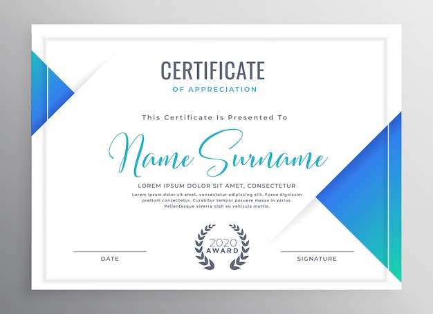 minimal blue triangle certificate template design